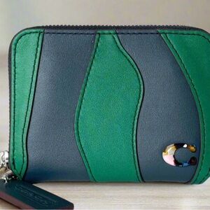 Coach Coachtopia Zip Around Wallet Green Blue Wavy Stripe Wallet